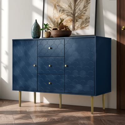 Commode buffet haut avec 2 portes 3 tiroirs bleu marine