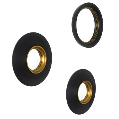 Miroirs convexes x 3 diam. 25.5 cm noir et doré