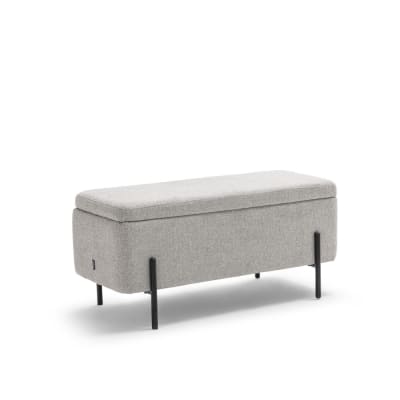 Banc coffre en tissu et métal l100cm - gris clair