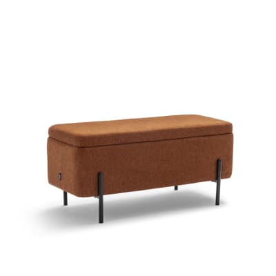 Banc coffre en tissu et métal l100cm - rouille