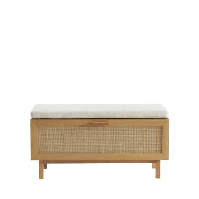 Banc d'entrée en bois et cannage l100cm - bois clair