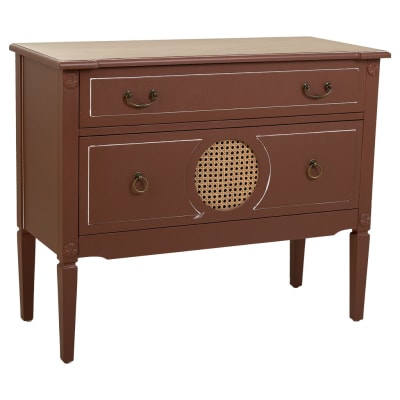 Commode en bois et rotin avec deux tiroirs marron, 88x38x72h cm