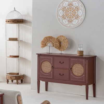 Buffet en bois et rotin 106 x 40 x 78h cm