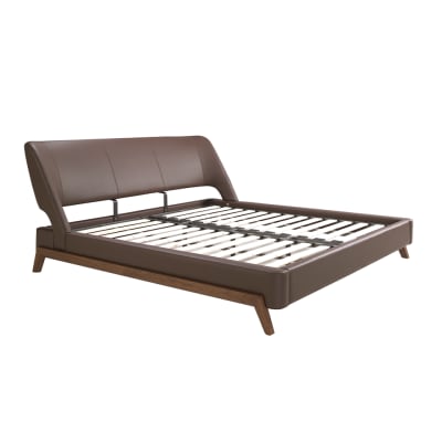 Lit en simili cuir brun chocolat