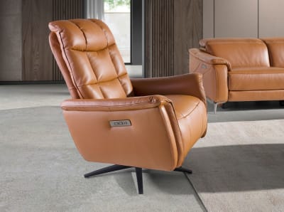 Fauteuil pivotant en cuir marron