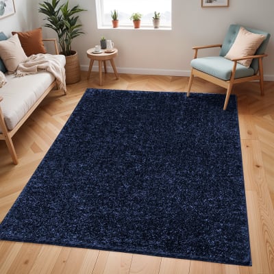 Tapis shaggy uni bleu foncé 200x275