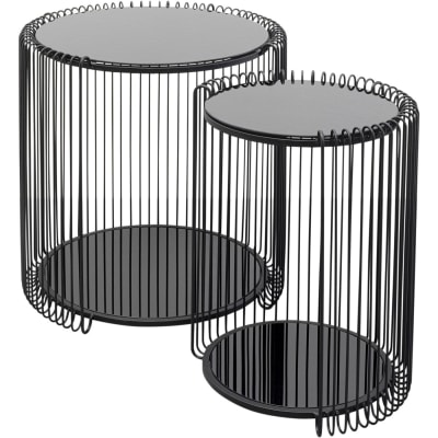 2 tables d'appoint double plateaux en acier et verre noir