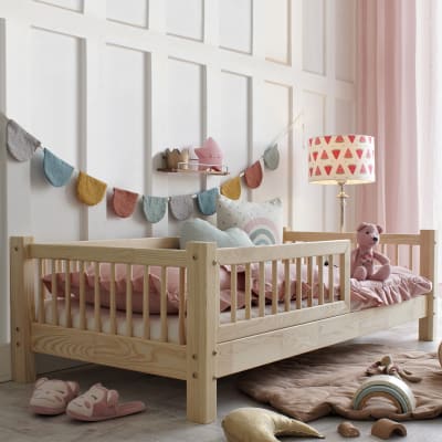 Lit 90x190 barrière et sommier inclus bois marron