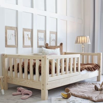 Lit 90x190 barrière et sommier inclus bois marron