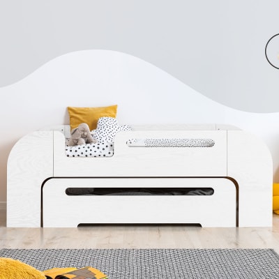 Lit 90x190 entrée gauche sommier bois blanc