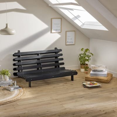 Structure futon en bois massif foncé 140x200 cm