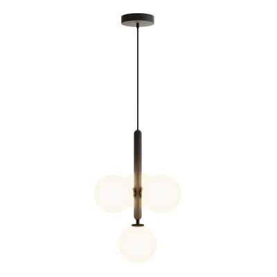 Suspension 3 lumières sphériques noire verre opalin ip20 g9
