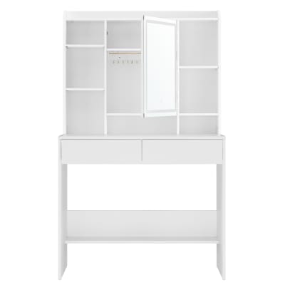 Coiffeuse avec miroir et 2 tiroirs 90 x 40 x 145 cm blanc