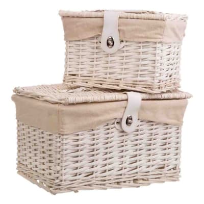 Ensemble de 3 coffres en osier blanc doublés