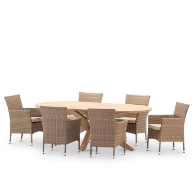 Set table ovale 220x115+6 chaises rotin synthétique
