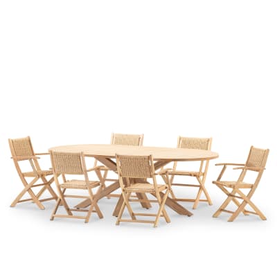 Set table ovale 220x115 et 6 chaises avec accoudoirs