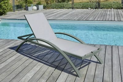 Lot de 2 bains de soleil en toile plastifiée et aluminium