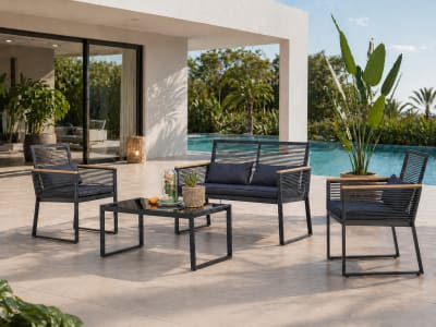 Salon jardin bas noir bois
