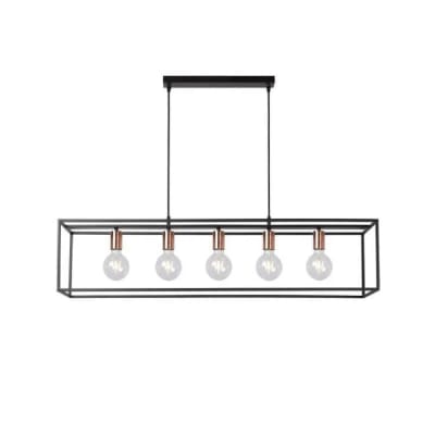 Suspension 5 lumières en métal carré l100cm noir