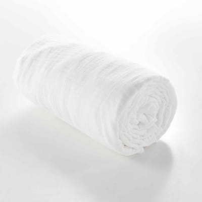 Drap housse double gaze de coton blanc 140x190 cm