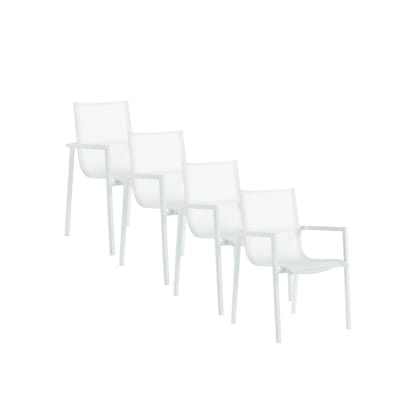 Lot de 4 fauteuils aluminium en toile plastifiée blanche
