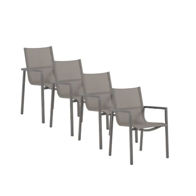 Lot de 4 fauteuils aluminium avec toile plastifiée taupe