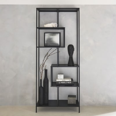 Etagère bibliothèque 6 niveaux asymétriques en métal noir