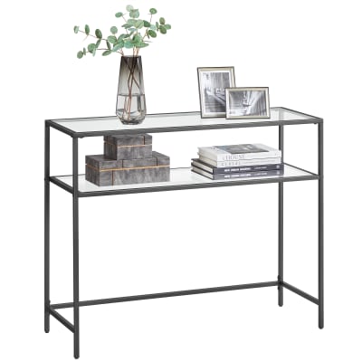 Table 2 niveaux en verre trempé meuble 100.5 x 35.6 x 80 cm noir