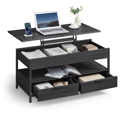 Table basse moderne 100 x 50 x 48-62 cm gris anthracite et noir