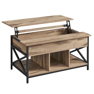 Table de salon relevable meuble bas marron camel et noir