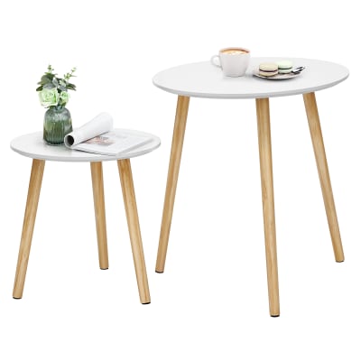 Tables d'appoint en bois massif style scandinave pour salon blanc