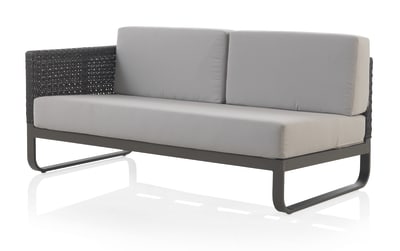 Canapé 2 places accoudoir droit aluminium marron avec coussins gris