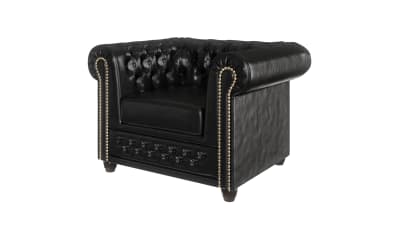 Fauteuil Chesterfield en cuir végan, noir