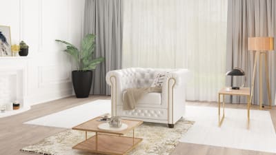 Fauteuil Chesterfield en cuir végan, blanc