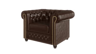 Fauteuil Chesterfield en cuir végan, marron