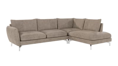 Canapé d’angle en microfibre avec pieds en métal argenté