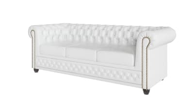 Ensemble de canapés Chesterfield 3+2+1, revêtement en cuir végan blanc