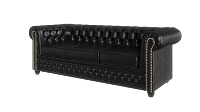 Canapé Chesterfield 3 places en cuir végan, noir