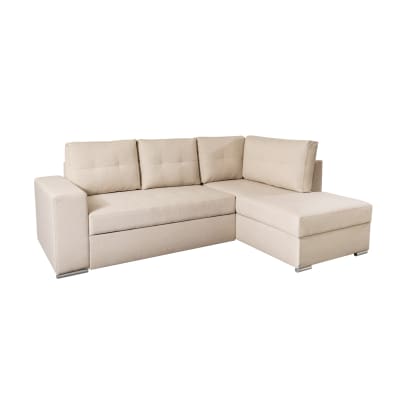 Canapé d'angle convertible avec coffre en tissu - beige - angle droit