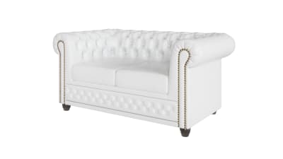 Canapé Chesterfield 2 places avec fonction lit en cuir végan, blanc
