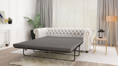 Canapé Chesterfield 3 places avec fonction lit en cuir végan, blanc
