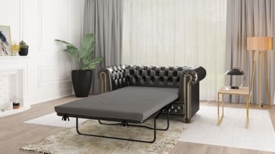 Canapé Chesterfield 2 places avec fonction lit en cuir végan, noir