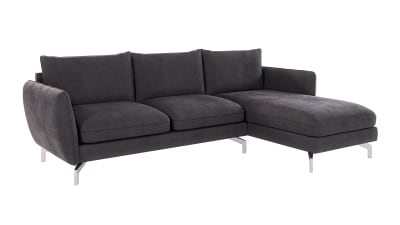 Canapé d’angle en microfibre avec pieds en métal argenté