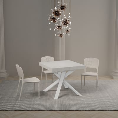 Table extensible 90x90/194 cm effet bois frêne blanc