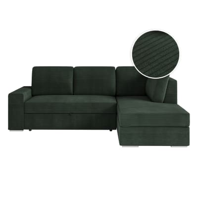 Canapé d'angle droit convertible en velours côtelé - vert foncé