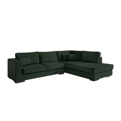 Canapé d'angle droit xxl 6 places en velours côtelé - vert foncé
