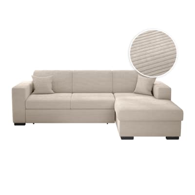 Canapé d'angle droit convertible avec coffre en velours côtelé - beige