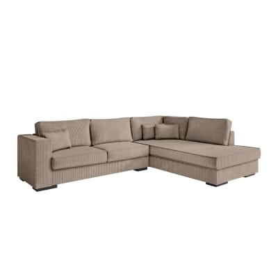 Canapé d'angle xxl 6 places en velours côtelé - angle droit - taupe