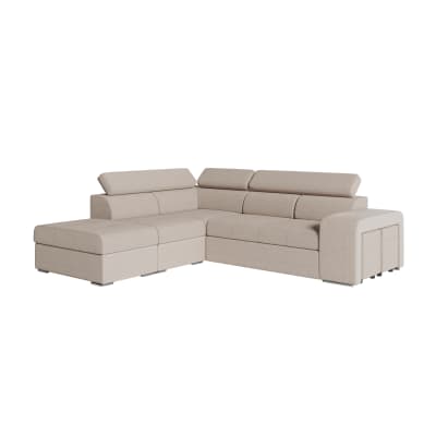 Canapé d'angle convertible en tissu - beige - angle gauche