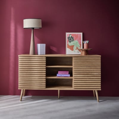 Buffet décor bois 2 portes coulissantes l 140